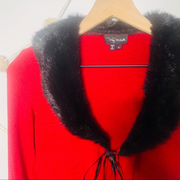 VINTAGE y2k red faux fur holiday crop cardigan - Picture 2 of 7